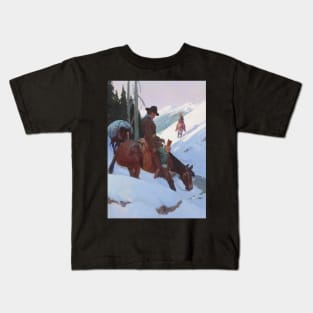 Cowboys In The Mountains - Vintage Western American Art Kids T-Shirt